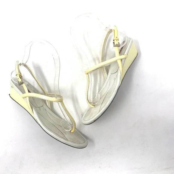 Prada Sport Thong Wedge Sandals in Yellow Leather Size US 6.5 *damaged - Picture 1 of 12